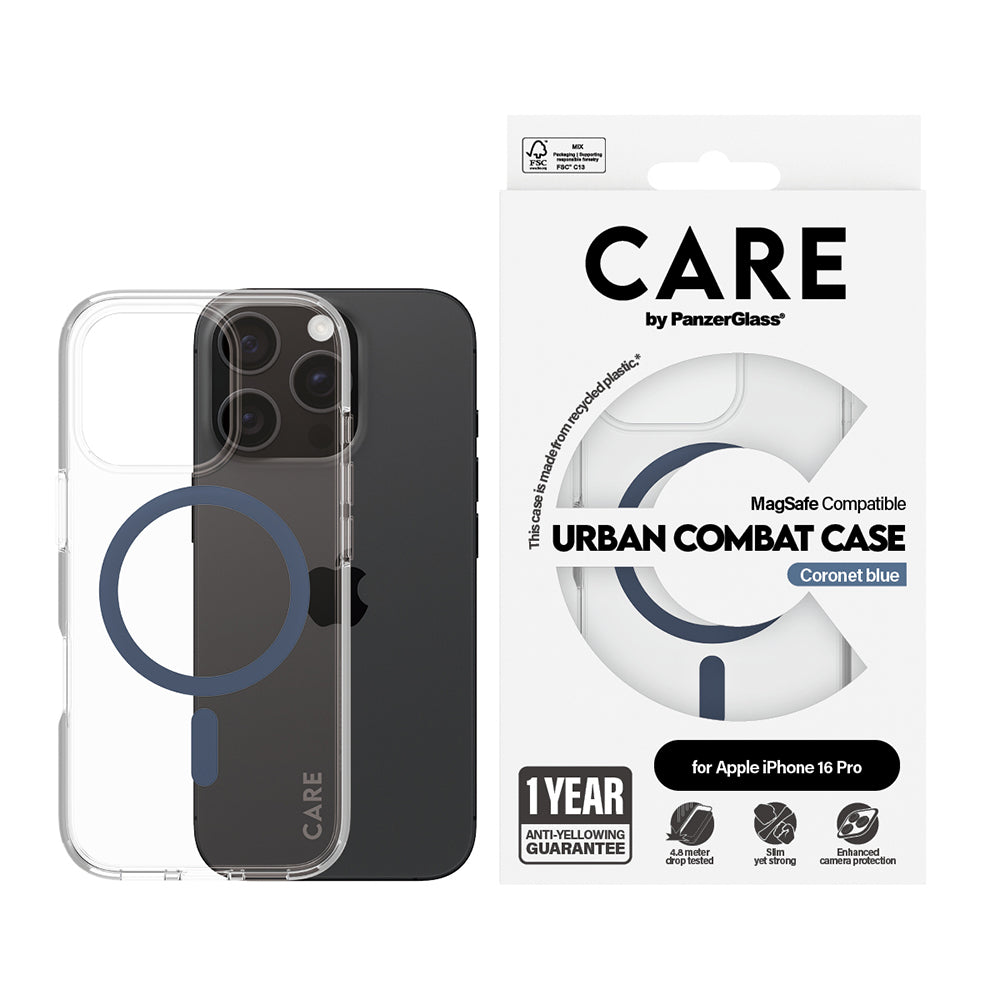 MagSafe-skal för Apple iPhone 16 Pro, PanzerGlass, Care Urban Combat, Transparent Blå