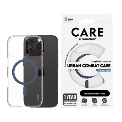 MagSafe-skal för Apple iPhone 16 Pro, PanzerGlass, Care Urban Combat, Transparent Blå