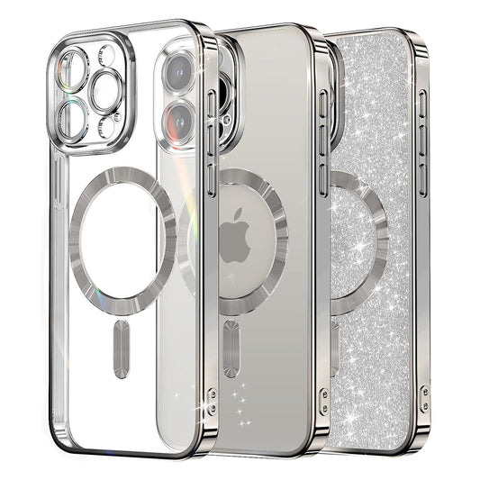 MagSafe-fodral för Apple iPhone 16 Pro, Techsuit, Luxury Glitter, Silver