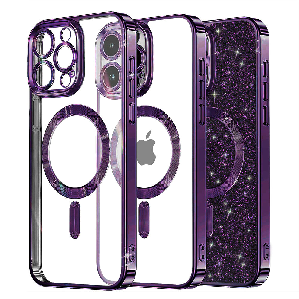 MagSafe Case for Apple iPhone 16 Pro, Techsuit, Luxury Glitter, Dark Purple
