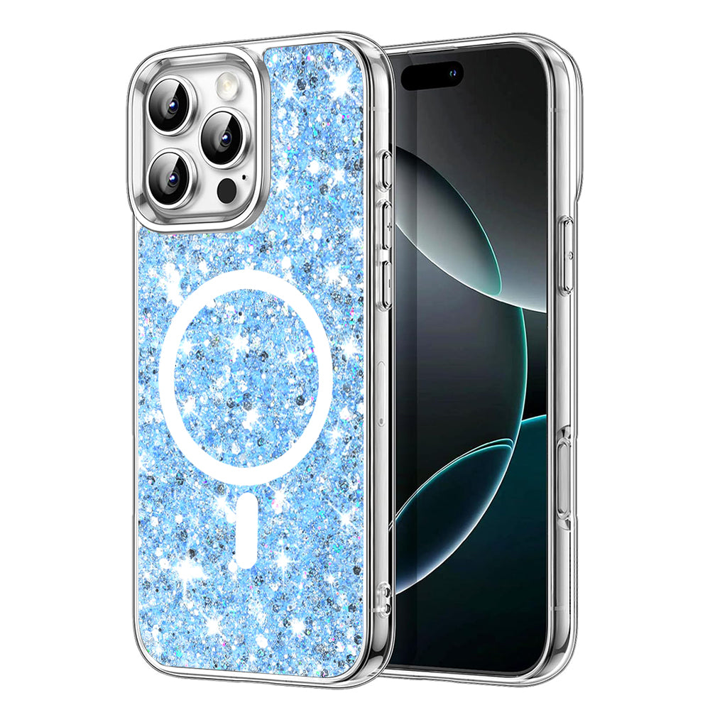 MagSafe-fodral för Apple iPhone 16 Pro, Techsuit, Glittrande Glitter, Blå