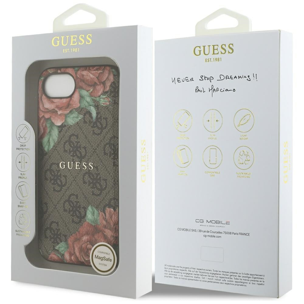 MagSafe-skal för Apple iPhone 16e, Guess, 4G Flowers Print, Brun