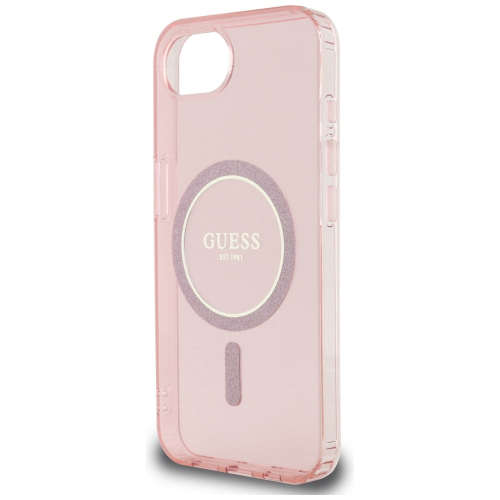 MagSafe Case for Apple iPhone 16e, Guess, IML Glitter Circle, Pink