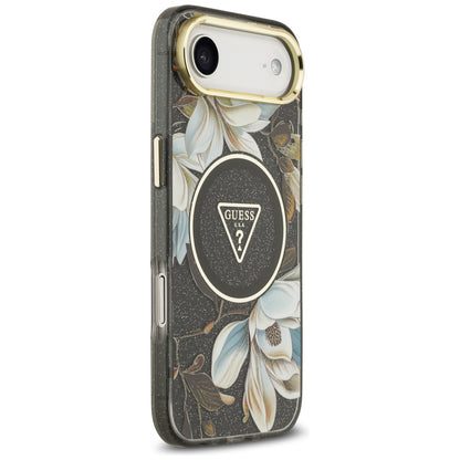 MagSafe-skal för Apple iPhone 17 Air, Guess, IML Metal Glitter Flowers Triangle, Svart