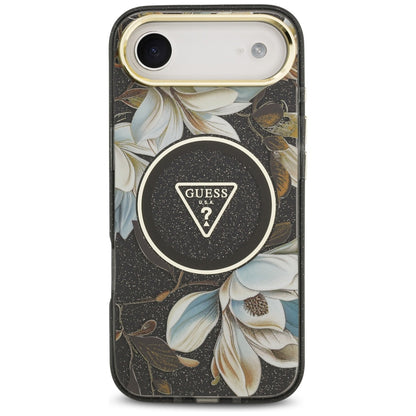 MagSafe-skal för Apple iPhone 17 Air, Guess, IML Metal Glitter Flowers Triangle, Svart