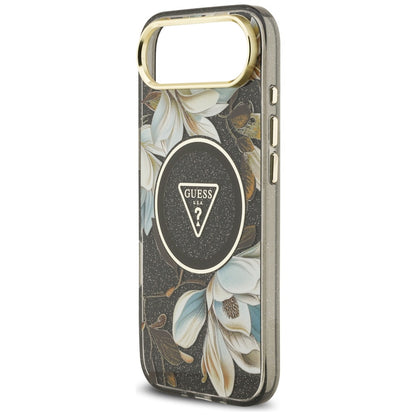 MagSafe-skal för Apple iPhone 17 Air, Guess, IML Metal Glitter Flowers Triangle, Svart