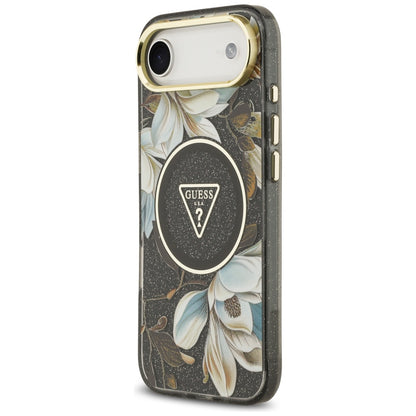 MagSafe-skal för Apple iPhone 17 Air, Guess, IML Metal Glitter Flowers Triangle, Svart