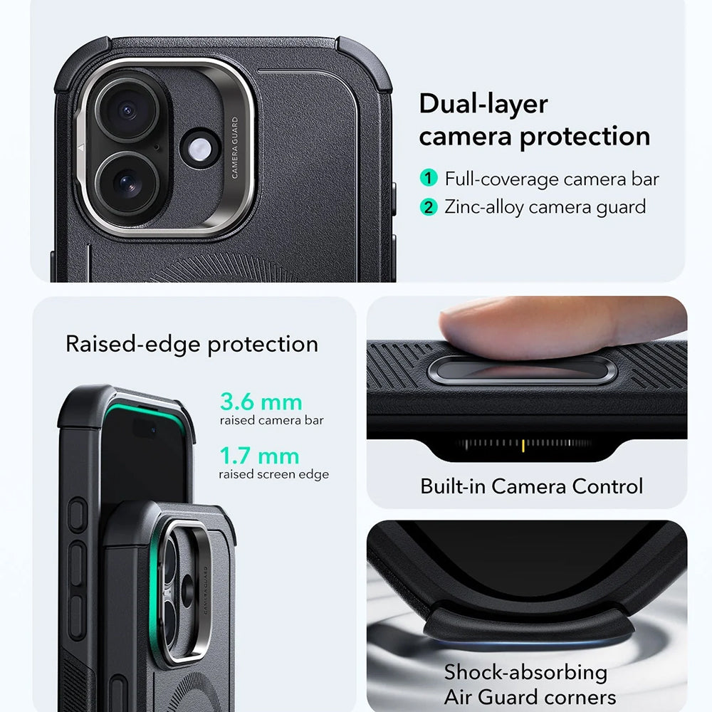 MagSafe-skal för Apple iPhone 17, ESR, Cyber Armor Kickstand, Svart