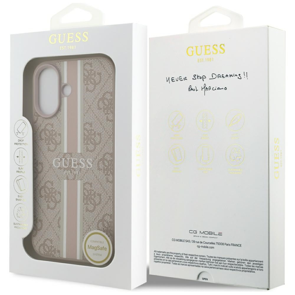 MagSafe-skal för Apple iPhone 17, Guess, 4G Printed Stripes, Rosa