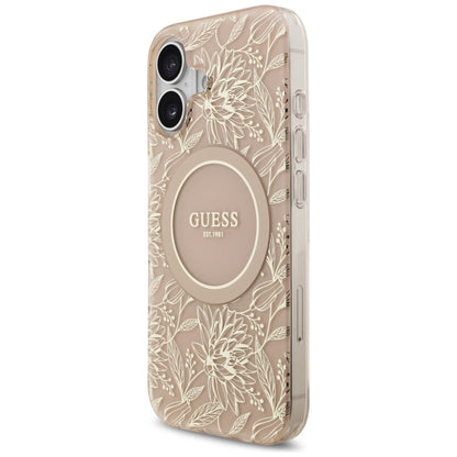 MagSafe-skal för Apple iPhone 17, Guess, IML Flowers Allover Electroplated with Pearl Strap, Svart
