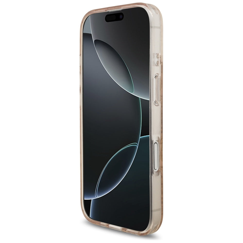 MagSafe-skal för Apple iPhone 17, Guess, IML Flowers Allover Electroplated with Pearl Strap, Svart