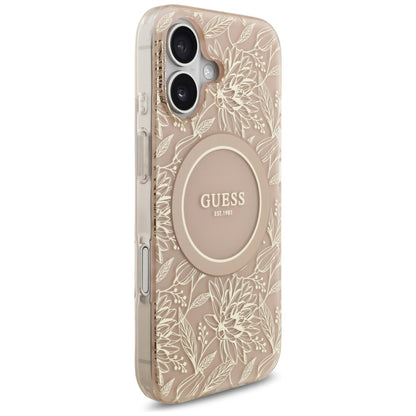 MagSafe-skal för Apple iPhone 17, Guess, IML Flowers Allover Electroplated with Pearl Strap, Svart