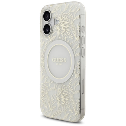 MagSafe-skal för Apple iPhone 17, Guess, IML Flowers with Pearl Strap, Vit