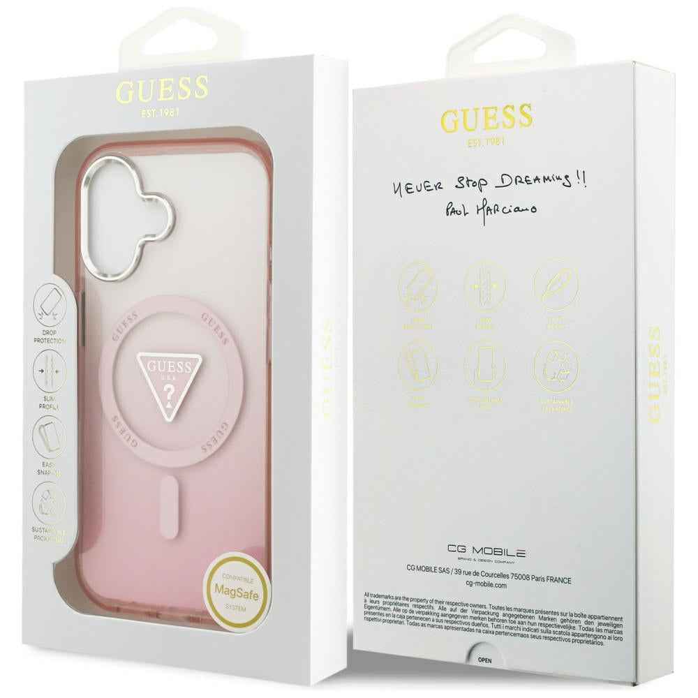 MagSafe Case for Apple iPhone 17, Guess, IML Gradient Triangle Logo, Pink