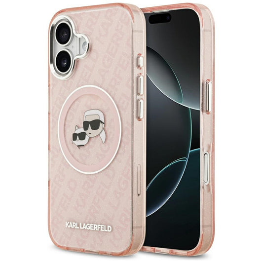 MagSafe-skal för Apple iPhone 17, Karl Lagerfeld, IML Glitter Karl & Choupette's Heads, Rosa