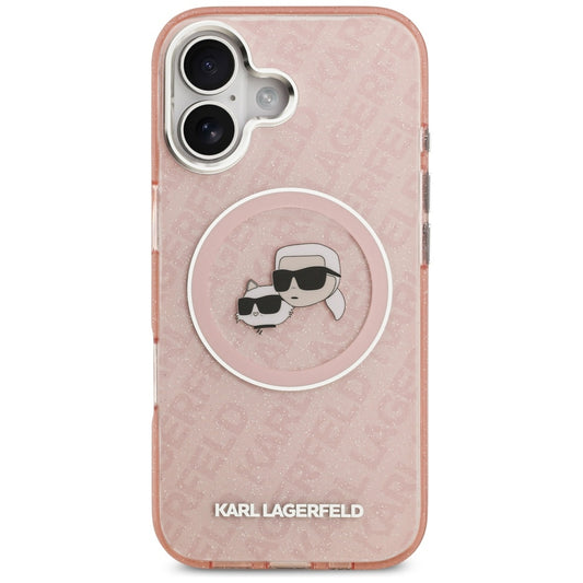 MagSafe-skal för Apple iPhone 17, Karl Lagerfeld, IML Glitter Karl & Choupette's Heads, Rosa