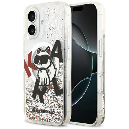 MagSafe-skal för Apple iPhone 17, Karl Lagerfeld, Liquid Glitter Choupette Logo, Transparent