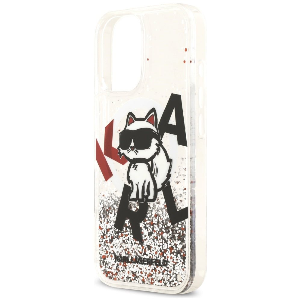 MagSafe-skal för Apple iPhone 17, Karl Lagerfeld, Liquid Glitter Choupette Logo, Transparent