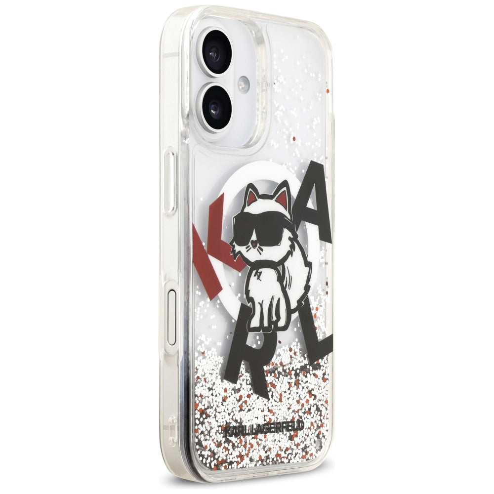 MagSafe-skal för Apple iPhone 17, Karl Lagerfeld, Liquid Glitter Choupette Logo, Transparent