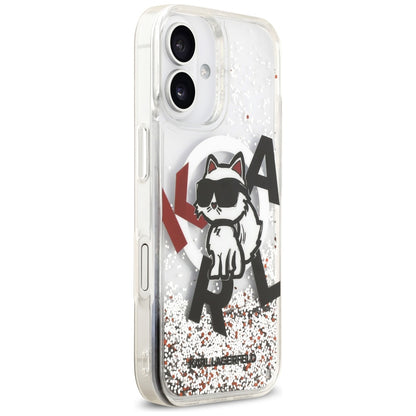 MagSafe-skal för Apple iPhone 17, Karl Lagerfeld, Liquid Glitter Choupette Logo, Transparent