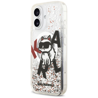 MagSafe-skal för Apple iPhone 17, Karl Lagerfeld, Liquid Glitter Choupette Logo, Transparent