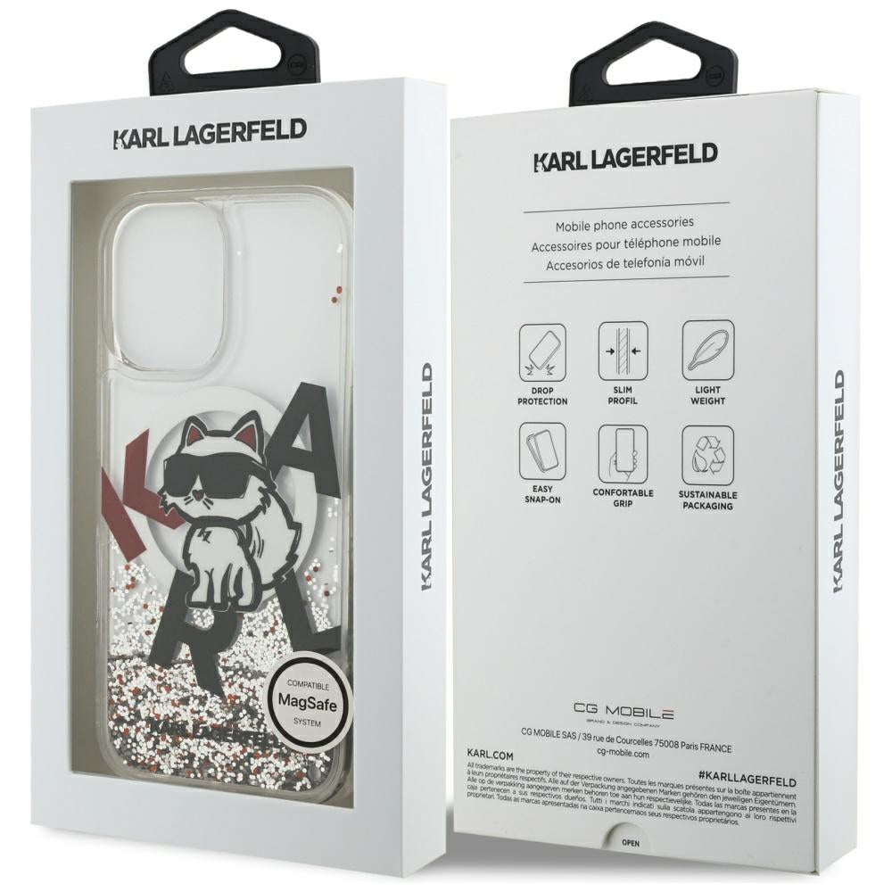 MagSafe-skal för Apple iPhone 17, Karl Lagerfeld, Liquid Glitter Choupette Logo, Transparent