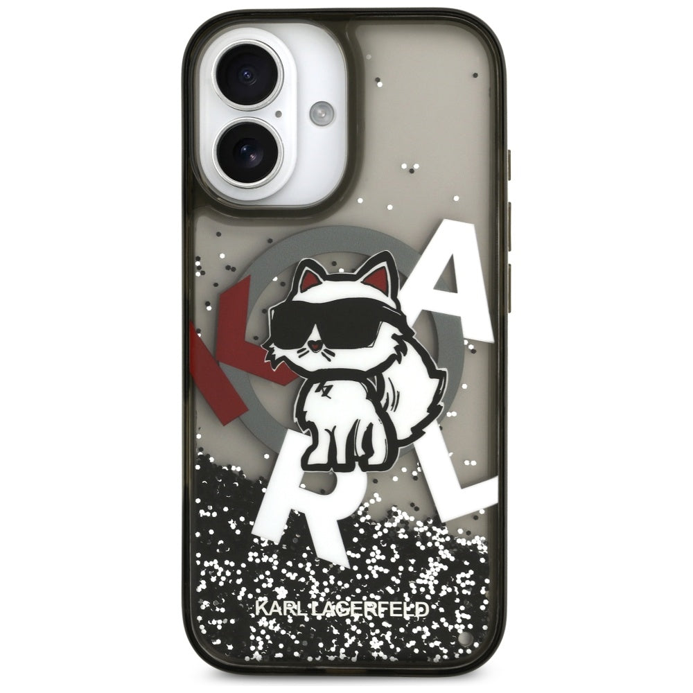 MagSafe-skal för Apple iPhone 17, Karl Lagerfeld, Liquid Glitter Logo Choupette, Svart