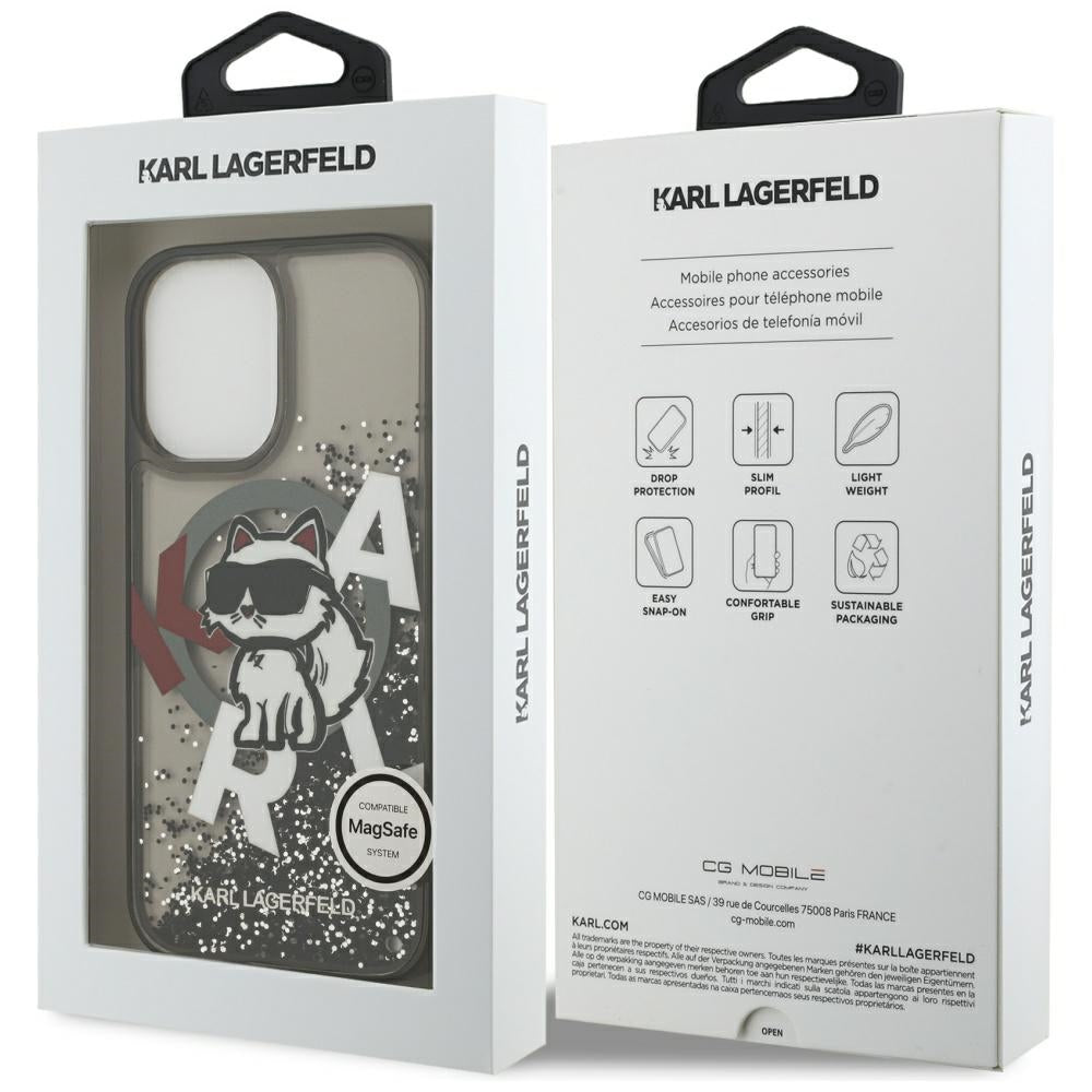MagSafe-skal för Apple iPhone 17, Karl Lagerfeld, Liquid Glitter Logo Choupette, Svart
