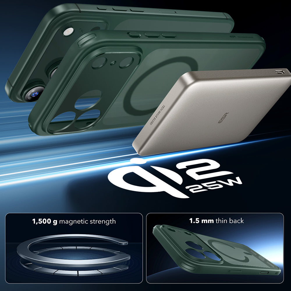 MagSafe-skal för Apple iPhone 17 Pro, ESR, Classic Hybrid, Satin Grön