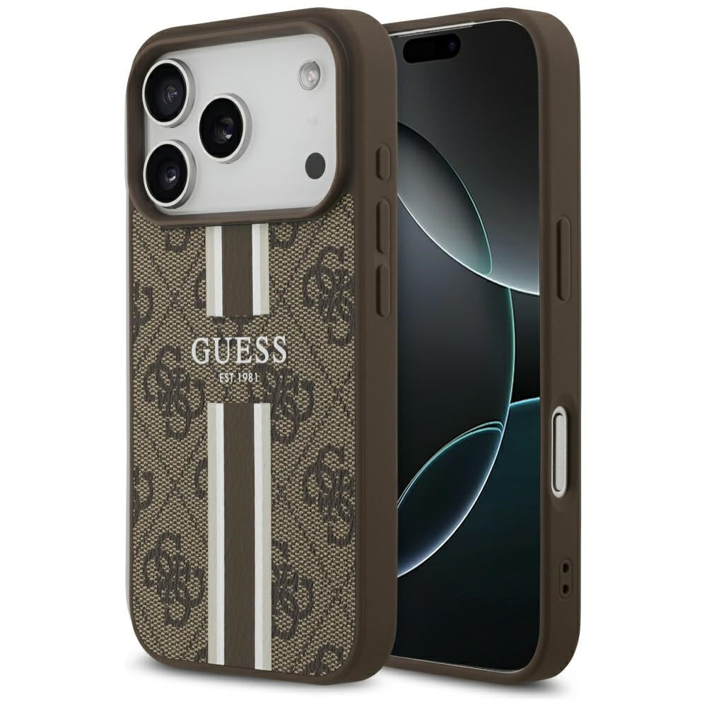 MagSafe-skal för Apple iPhone 17 Pro, Guess, 4G Printed Stripes, Brun