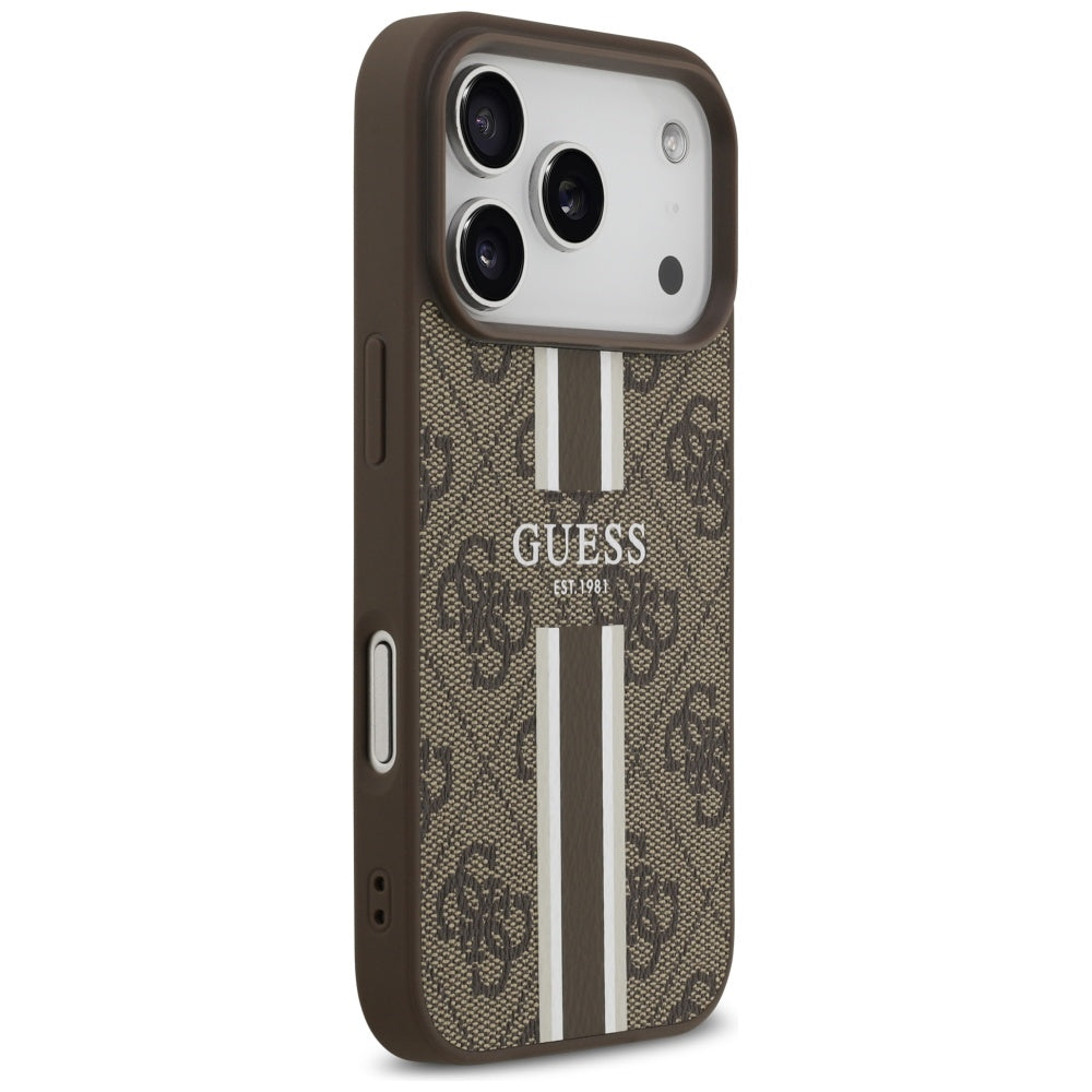 MagSafe-skal för Apple iPhone 17 Pro, Guess, 4G Printed Stripes, Brun