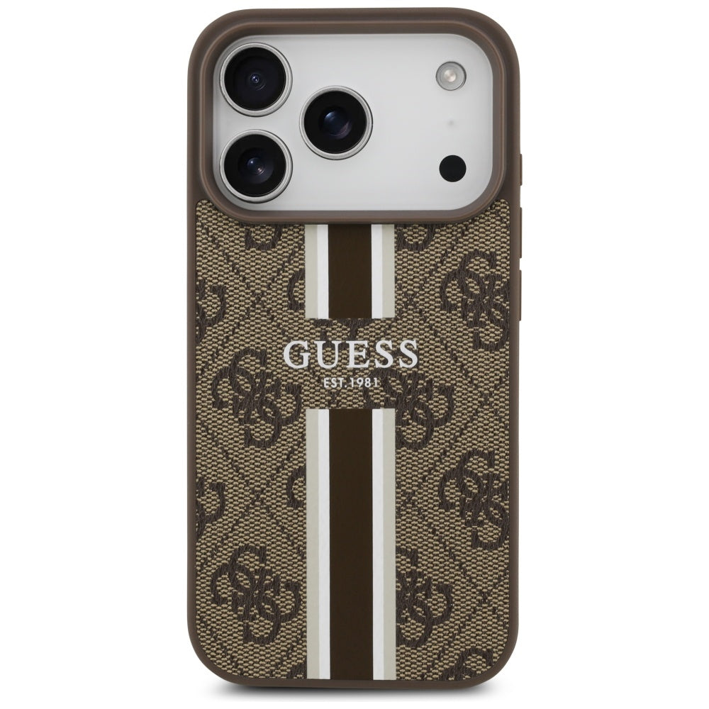 MagSafe-skal för Apple iPhone 17 Pro, Guess, 4G Printed Stripes, Brun