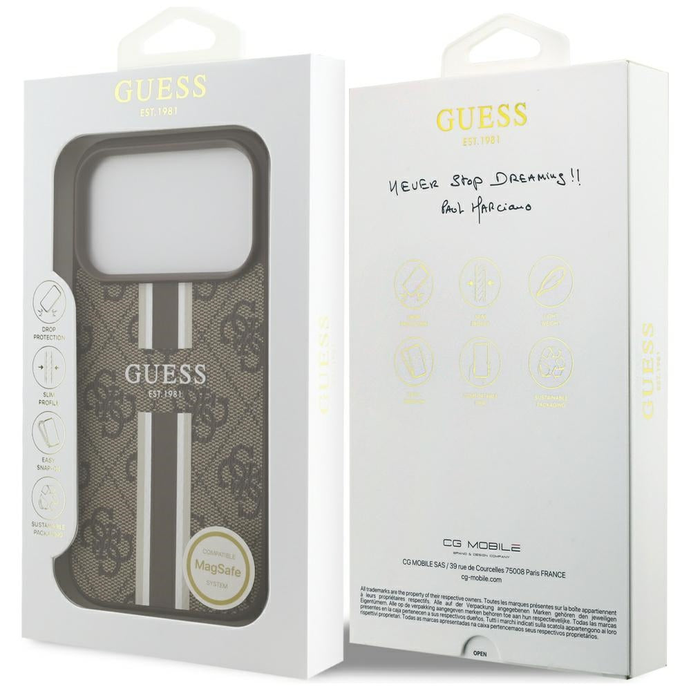 MagSafe-skal för Apple iPhone 17 Pro, Guess, 4G Printed Stripes, Brun
