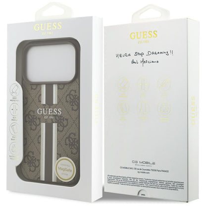MagSafe-skal för Apple iPhone 17 Pro, Guess, 4G Printed Stripes, Brun