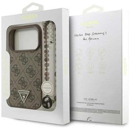 MagSafe-skal för Apple iPhone 17 Pro, Guess, 4G Triangle Logo med Pearl Strap, Brun