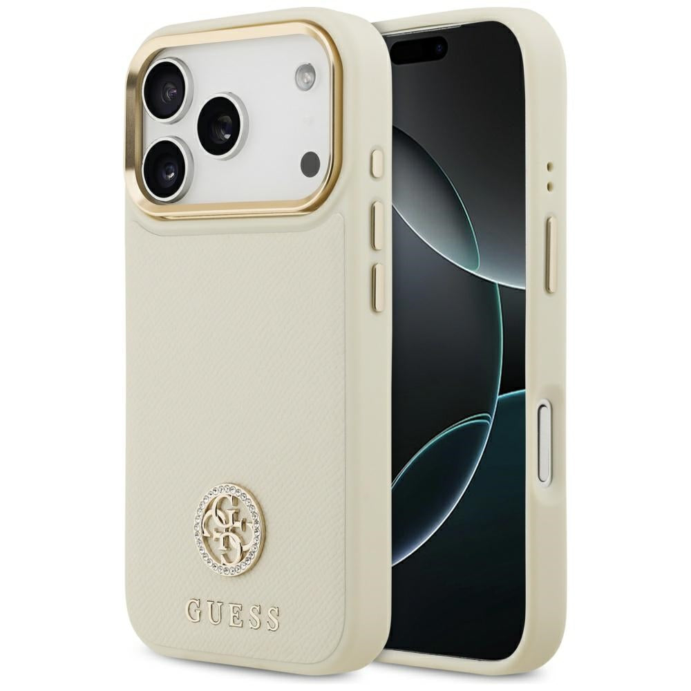 MagSafe-skal för Apple iPhone 17 Pro, Guess, Grained Strass Logo, Beige