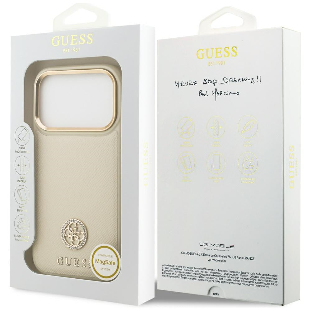 MagSafe-skal för Apple iPhone 17 Pro, Guess, Grained Strass Logo, Beige