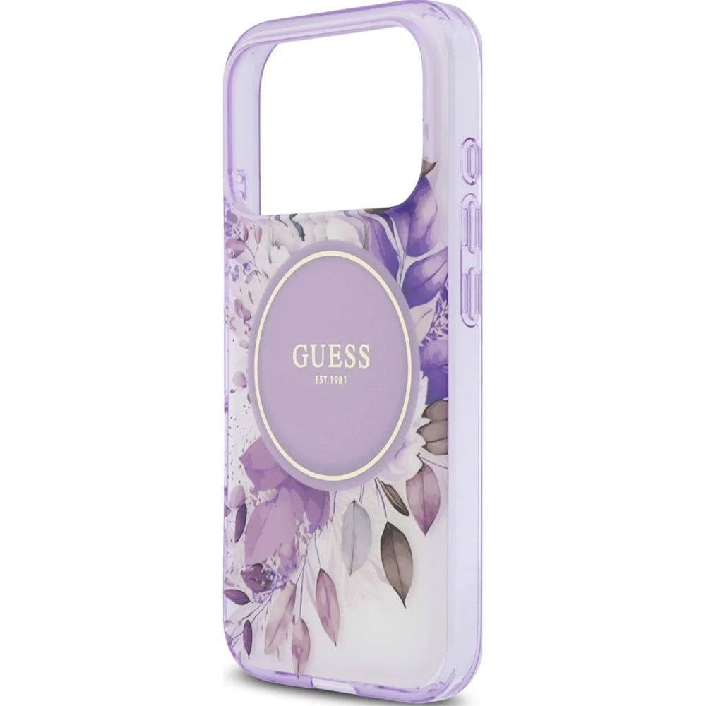 MagSafe-skal för Apple iPhone 17 Pro, Guess, IML Flower & Tonal Circle, Lila