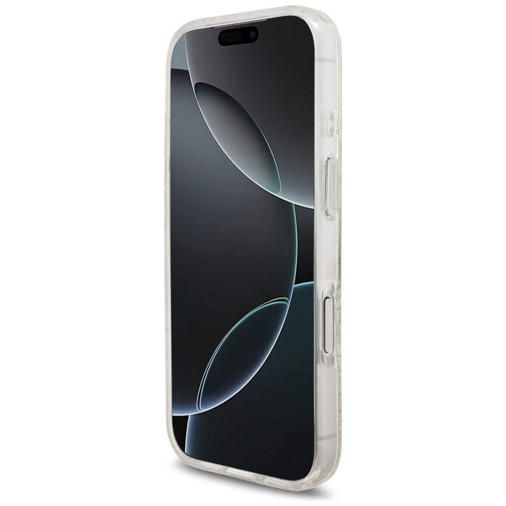 MagSafe-skal för Apple iPhone 17 Pro, Guess, IML Flowers Allover Electroplated with Pearl Strap, Vit