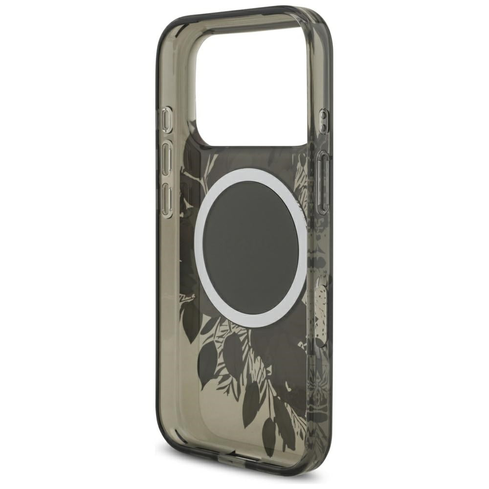 MagSafe-skal för Apple iPhone 17 Pro, Guess, IML Flowers with Pearl Strap, Svart
