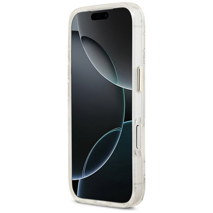 MagSafe-skal för Apple iPhone 17 Pro, Guess, IML Metal Glitter Flowers Triangle, Vit