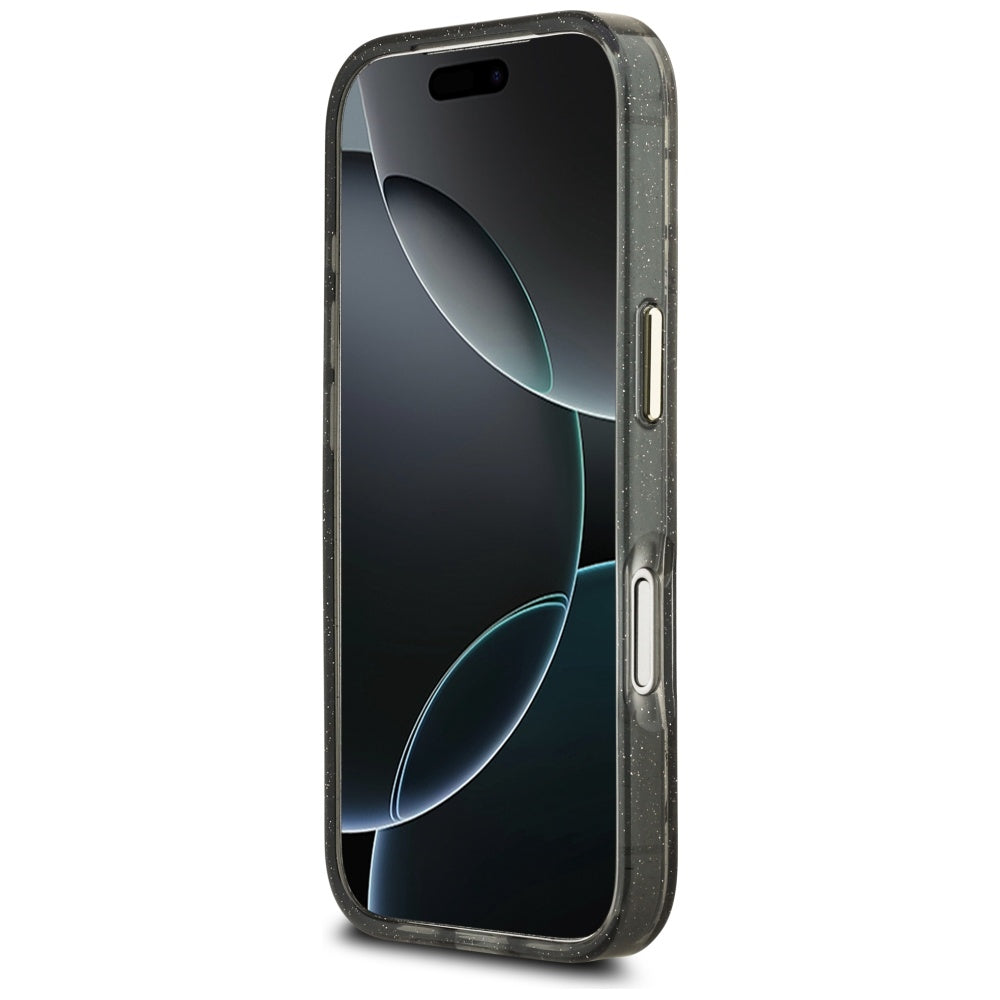 MagSafe-skal för Apple iPhone 17 Pro, Guess, IML Metal Glitter Flowers Triangle, Svart