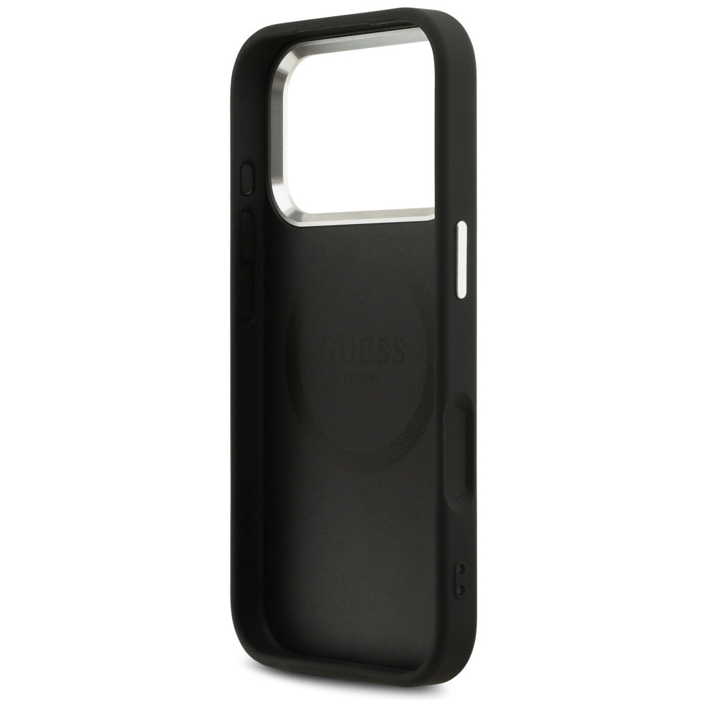 MagSafe-fodral för Apple iPhone 17 Pro, Guess, Peony Hot Stamp Script, Svart