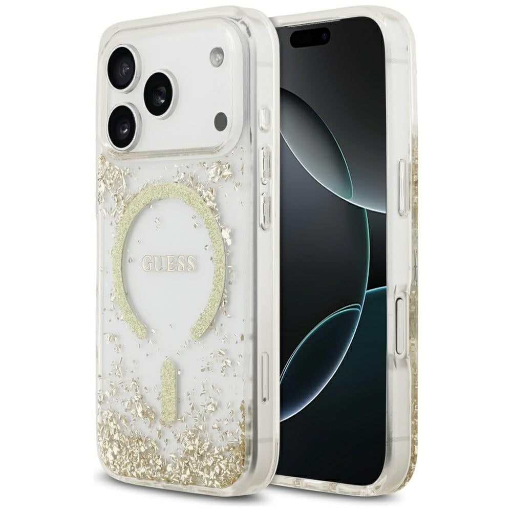 MagSafe-skal för Apple iPhone 17 Pro, Guess, Resin Bottom Glitter, Guld