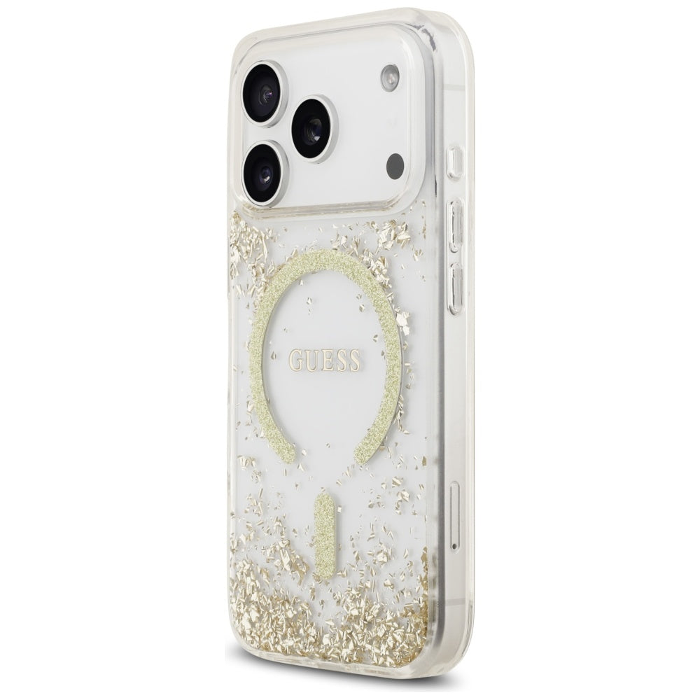 MagSafe-skal för Apple iPhone 17 Pro, Guess, Resin Bottom Glitter, Guld