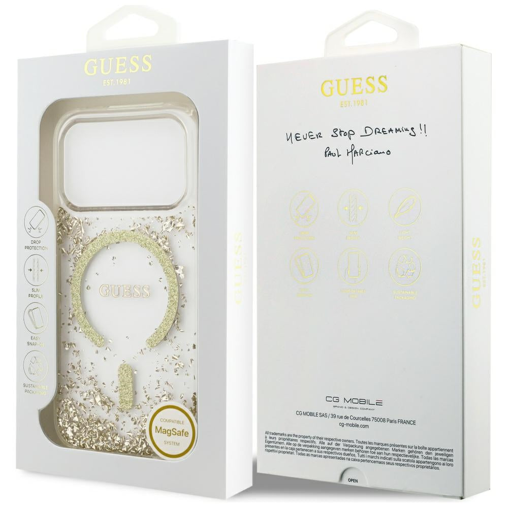 MagSafe-skal för Apple iPhone 17 Pro, Guess, Resin Bottom Glitter, Guld