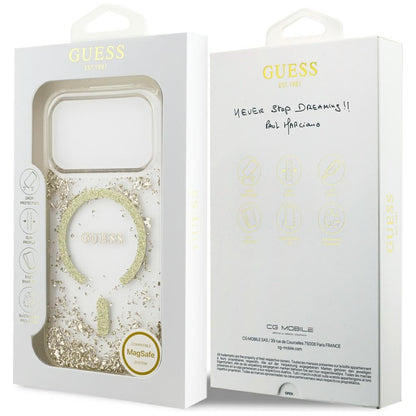 MagSafe-skal för Apple iPhone 17 Pro, Guess, Resin Bottom Glitter, Guld