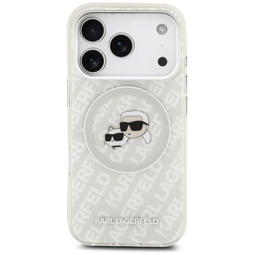 MagSafe-skal för Apple iPhone 17 Pro, Karl Lagerfeld, Glitter Karl & Choupette Head, Vit
