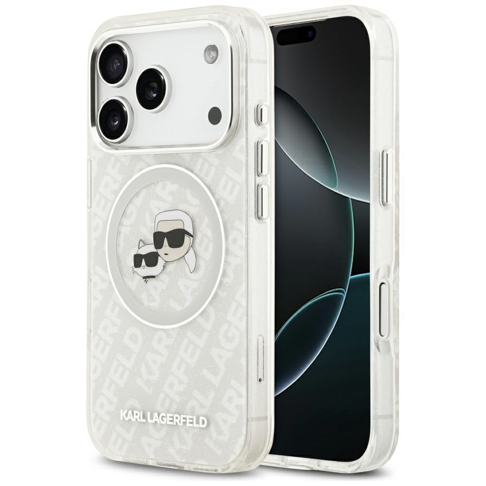 MagSafe-skal för Apple iPhone 17 Pro, Karl Lagerfeld, Glitter Karl & Choupette Head, Vit