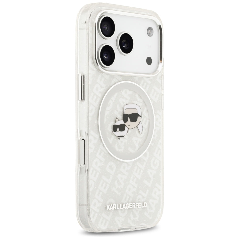 MagSafe-skal för Apple iPhone 17 Pro, Karl Lagerfeld, Glitter Karl & Choupette Head, Vit